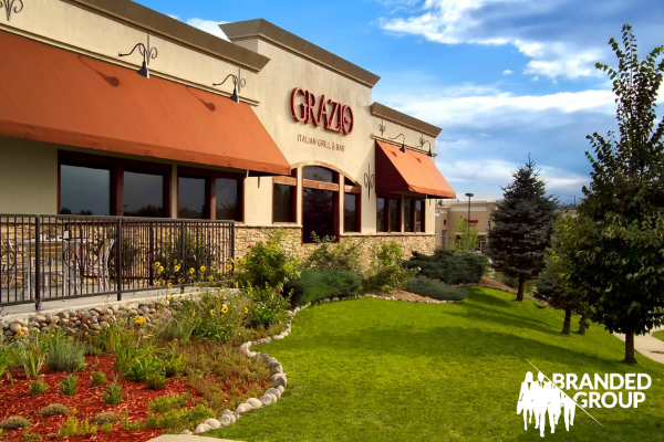 Professional commercial landscaping for a restaurant.